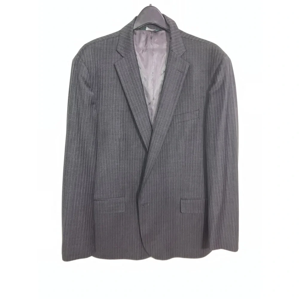 B by Brooks Brothers Mens Blazer 46R Grey Stripe Sport Coat Stretch Wool Classic